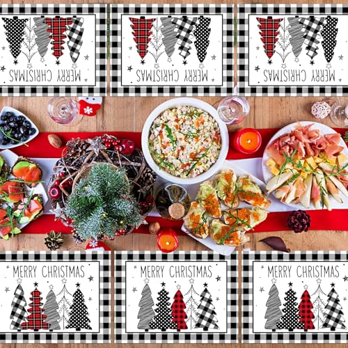 Christmas Placemats Set of 6 Xmas Trees Plastic Table Mat 17×13×0.04in - style: Christmas Black White Tree