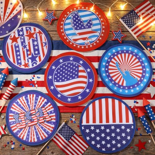 Gejoy 24 Pcs 4th of July Patriotic Folding Hand Fan Flying Disc 8 Style - color: Patriotic