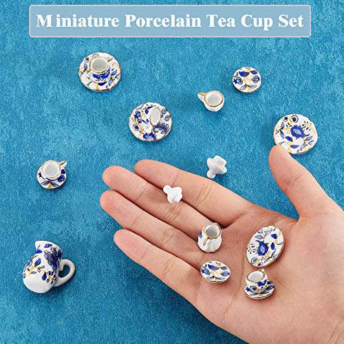 Sumind 15 Pieces Miniature Porcelain Tea Cup Set Kitchen Miniature Porcelain Set Mini Flower Pattern Teapot Cup Plates Kitchen Accessories(Retro Flower Style) - style: Retro Flower Style