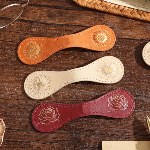 3PCS Vintage Magnetic Leather Bookmark, Leather Magnetic Bookmarks for Women, Magnetic PU Bookmarks Clip Book Accessories, Gilded Flower - style: Gilded Flower