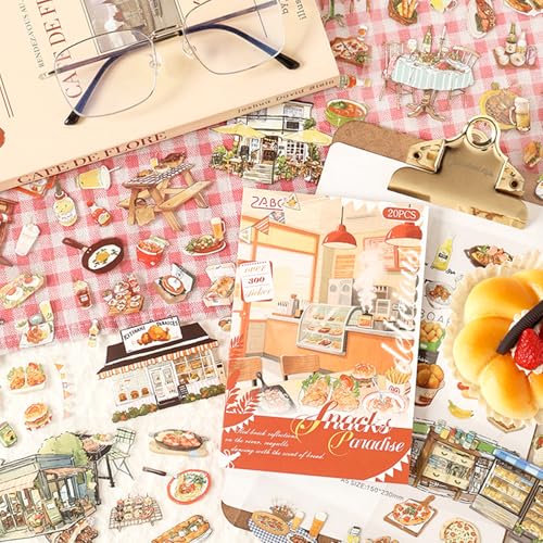 Snacks Series Sticker Scrapbooking Supplies for Junk Journal, 20 Sheets PET Stickers - color: Snacks Series