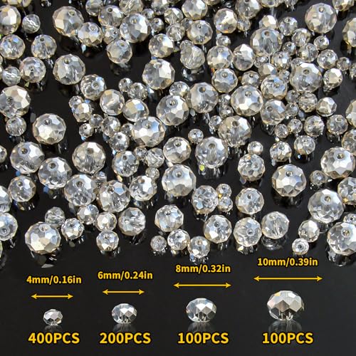 800Pcs 4/6/8/10mm Crystal Glass Beads for Jewelry Making Beads for Bracelets Necklace Pendants Making Supplies(Gray) - color: Gray, size: 4/6/8/10mm 800pcs