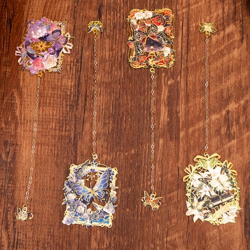 4 Pieces Metal Butterflies and Flowers Bookmark, Perfect for Women Readers (BKM-063-F4) - color: Flowers and Butterflies