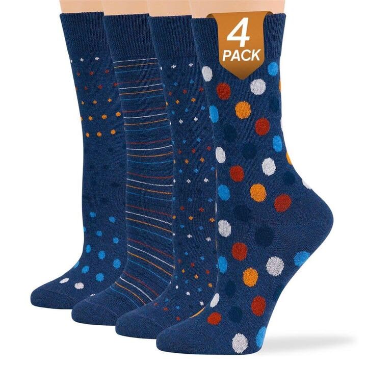 7BIGSTARS Women Cotton Crew Socks, Patterned 4 Pack, M 5-9 - L 8-12 - color: 01c - Light Navy Assortment (A29), size: 5-9
