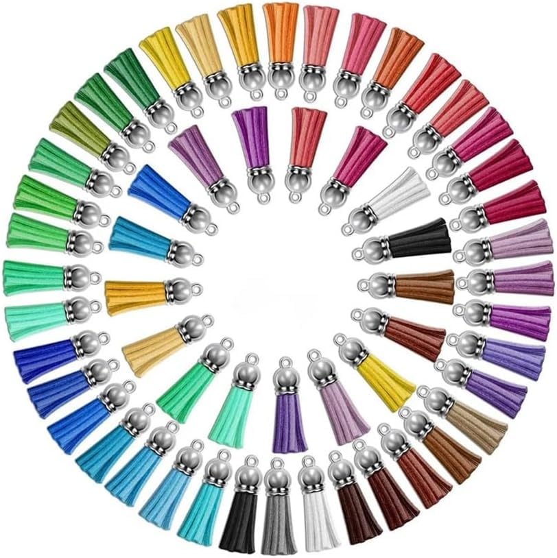 20Pcs Leather Tassel for Jewelry Making - Multi-Color Beaded Keychain Accessories with Metal Rings, DIY Craft Supplies for Bags/Bookmarks/Phone Straps