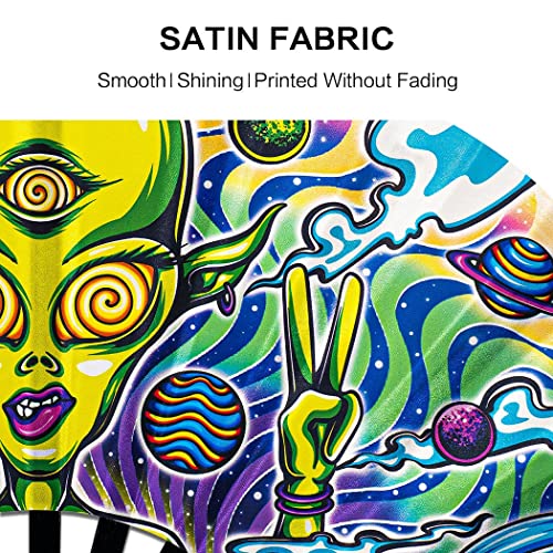 13" Large Rave Fan Bamboo, Folding Clack Hand Fans Foldable for Men Women, Poping Fan for EDM Festival Line Dance Decoration, (Alien, Large 13") - color: Alien, size: Large 13"