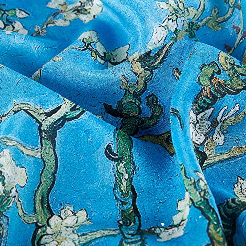 JWSilk Long Charmeuse Silk Scarf Classic Art Print - color: Almond Blossom