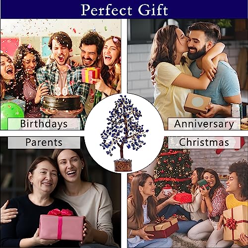 ZENFULSTONE Lapis Lazuli Crystal Tree for Wisdom & Truth Décor for Home and Office | Handmade Bonsai for Communication & Clarity of Thought | Perfect Insight Gift for Loved Ones - color: Lapis Lazuli Golden Wire