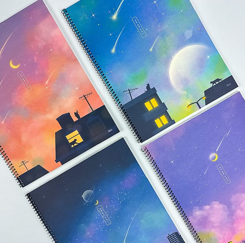 Korean Aesthetic Spiral Notebook Set, 4 Pack, Cute Scenery Design, Lined - style: Lined Notebook