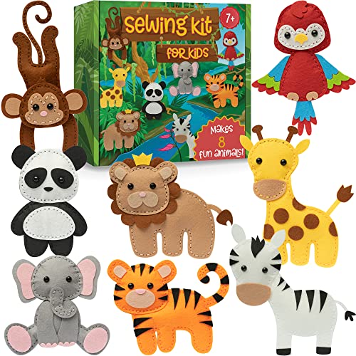 Craftorama Sewing Kit for Kids, Fun and Educational Wild Animal Craft Set for Boys and Girls Age 7-12, Sew Your Own Felt Animals Craft Kit for Beginners, 165 Piece Set - color: Wild Animals