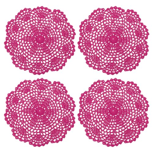 uxcell Lace Doilies, 4pcs 8" - Cotton Woven Round Crochet Coaster, Floral Design Fabric Handmade Placemat for Drink Wedding Party Decoration (Rose Red) - color: Rose Red