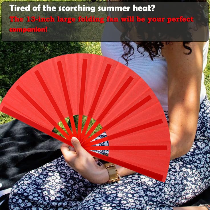 13inch Large Rave Fan Popping Fan Clacking Fans for Line Dancing,Hand Fans for Women Foldable,Boots on The Ground Fan,Portable for Outdoor,Wedding,Party,Decoration(Red,2 Packs) - color: Red