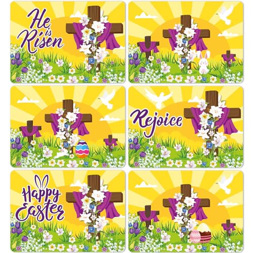 Happy Easter Placemats Set of 6 He is Risen Plastic Table Mat 17×13×0.04in - style: Religious Easter