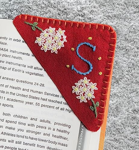 Personalized Hand Embroidered Corner Bookmark, Bookmarks for Women, Personalized Bookmark for Books, Cute Flower Book Mark, Hand Stitch Gift for Women for Book Lovers by HNQCPCVU (S, RED) - color: Red, size: S