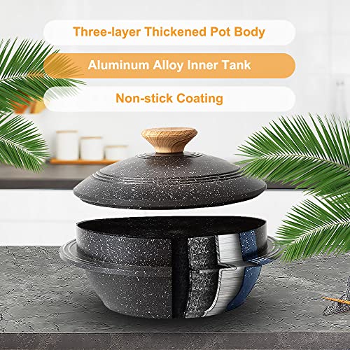 Cast Aluminum Pot with Lid, 72 oz Non-Stick Casserole Dish Korean Stone Bowl Induction Compatible, 2150 ml - Black - color: Black, size: 9.5 in