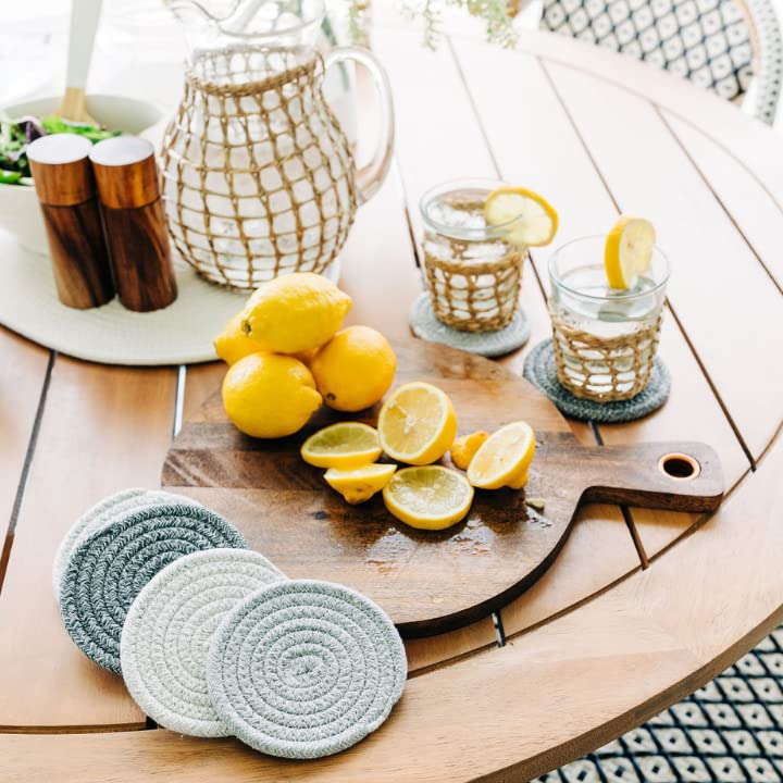 OrganiHaus Drink Coasters Set of 6, Absorbent Cotton Woven Cup Coasters, Rustic Farmhouse Boho Decor for Coffee Table and Drinks Protection, Cute Coaster for Drinks, Coaster for Office Desk - Gray - color: Mixed Gray