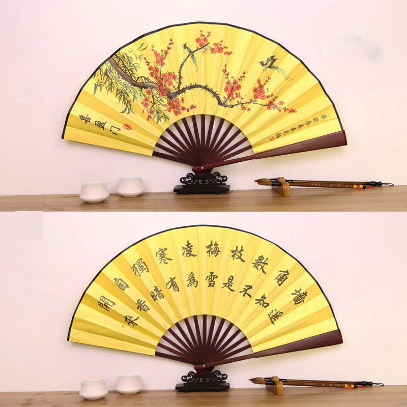 Fox Baby Folding Hand Fan,13 inch Bamboo Fabric Large Hand Fans with Chinese Traditional Painting for Decorations,Performance (Bamboo bird & Magpie) - color: Bamboo bird & Magpie