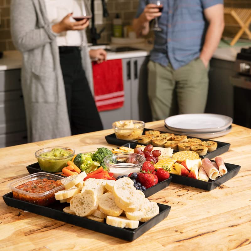 Home Beets Matte Black Ceramic Serving Platters (14 x 6 Inch Rectangle Plates) Serving Dishes for Entertaining, Food, Appetizers, Desserts, Cheese Board, Charcuterie, Sushi - Set of 4 Party Trays - color: Black