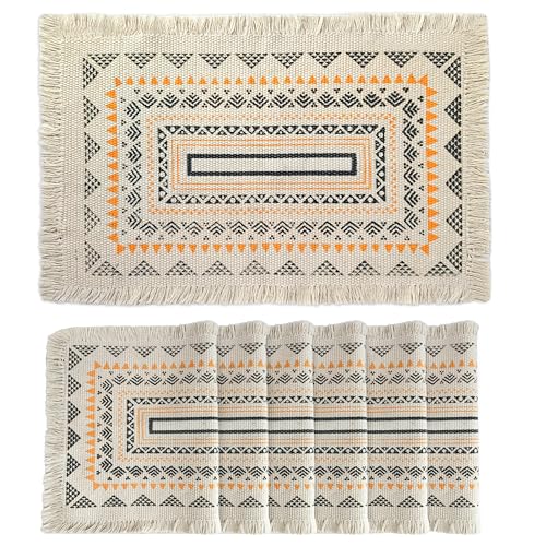 Ruvanti Placemats Set of 6, 17"x11.5" Polycotton Place Mats - Tribal Art - color: Tribal Art