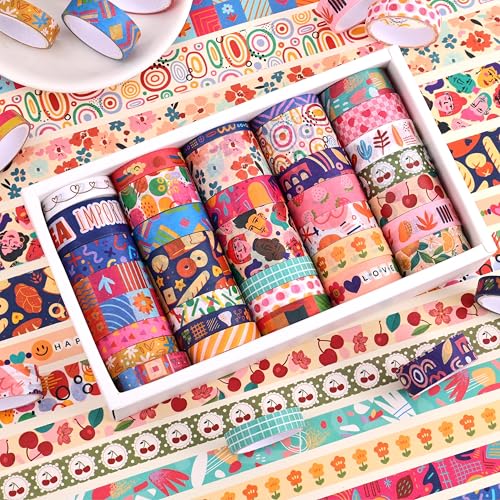 emmoolife 35 Rolls Washi Tape Set, Colorful Cute Floral Writable Decorative Tapes for Scrapbooking and Bullet Journaling, Junk Journal Supplies, DIY Planner Art, 5-30mm Wide 9.84ft Long/Roll - style: Colorful Dream