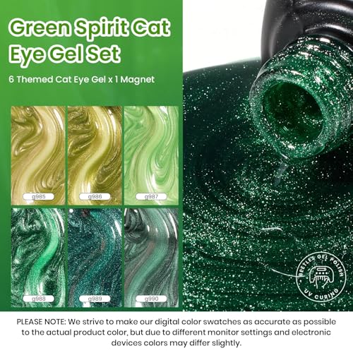 Beetles Green Spirit Cat Eye Gel Nail Polish Set, 6 Colors Glitter Green - color: A - Cat Eye | Green Spirit