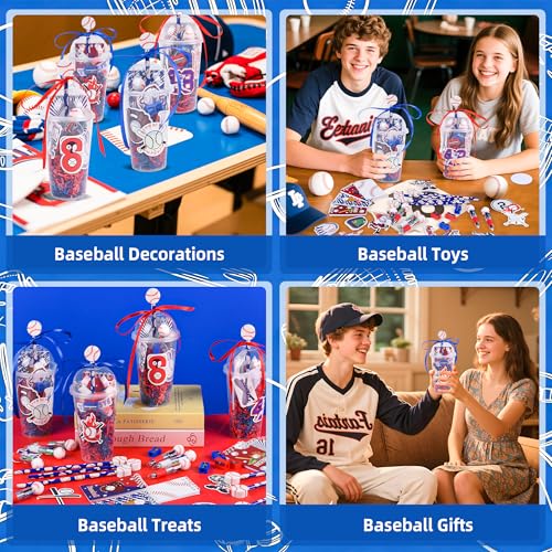 LiYiQ 24 Set 247 Pcs Baseball Party Supplies Return Gifts for Party, Student Stationery Gifts from Teacher Rewards Prizes, Pencil Erasers Notebooks Stickers for Baseball Classroom Birthday - style: Baseball