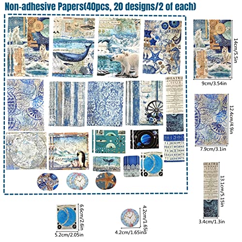 Esweny 100 PCS Vintage Ephemera Pack Journaling Scrapbooking Supplies Scrapbook Sticker Paper Kit for Junk Journal Planners Collage Craft Notebooks Decoupage Album (Ocean) - color: Ocean