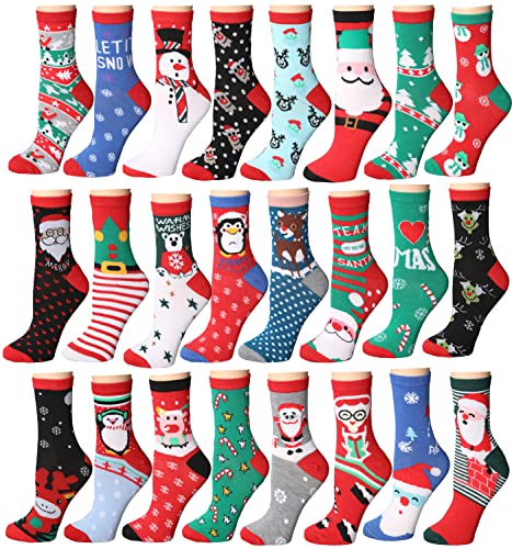 Frenchic 12/24/48 Pairs Pack Women's Colorful Patterned Cute Funny Casual Fashion Crew Socks - color: W 24 Pairs - Holiday
