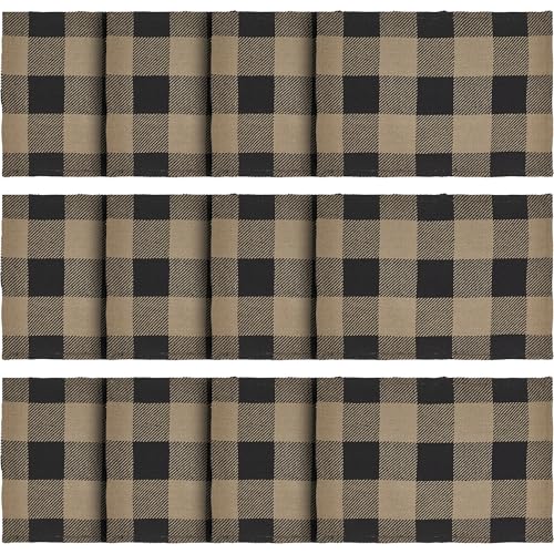 VHC Brands Placemat 13x19 Set of 2, Cotton Dining Room, Kitchen Placemat, Dining Table Placemats, Place Mat, Black Check Collection, Rectangle 13x19, Country Black, 6 Pack 12 Pack - color: Country Black, size: 12 pack