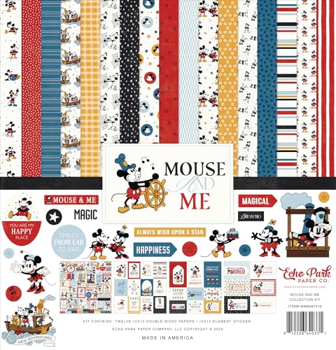 Echo Park Paper Mouse and Me Collection Kit Scrapbooking Kit with Twelve 12" x 12" Double Sided Papers and Element Sticker Sheet