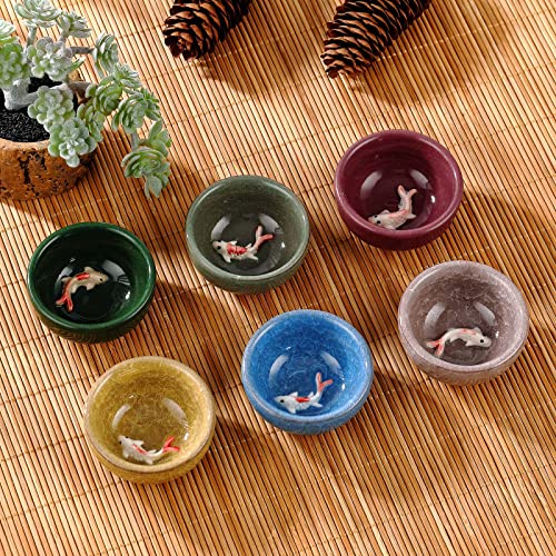 Skyley 6 Pcs Korean Soju Shot Glasses Set,Colorful, Koi Fish Pattern - color: Colorful