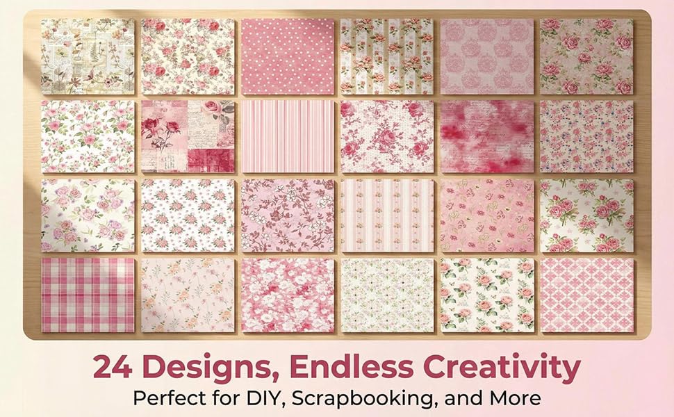 Pink Scrapbook Pattern Paper Pink Flower Junk Journal Papers Pad 12×12,24 Sheets Double-Sided Bobo Floral Scrapbooking CardStock Paper Pad for Holiday Cardmaking DIY Papers. - color: WW212