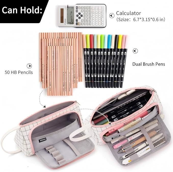 EASTHILL Big Capacity Pencil Case Pouch Pen Case Simple Stationery Bag School College Office Organizer for Teens Girls Adults Student - color: Plaid White