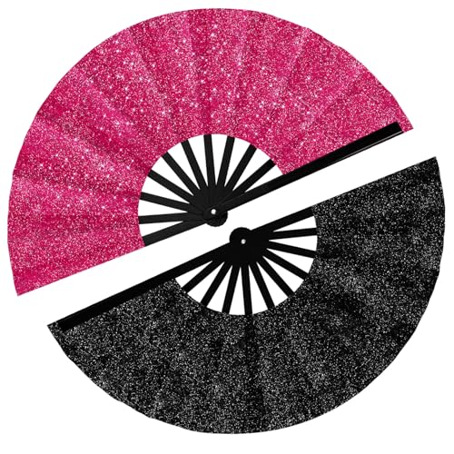 Maitys 2 Pack Foldable Fans for Rave Dancing,Bright Color,Flash Pattern - color: Bright Color, style: Flash Pattern