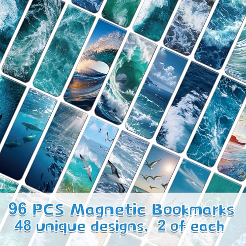 96Pack Magnetic Bookmarks for Reading,Women Men Teacher Book Lovers Gifts - style: Sea