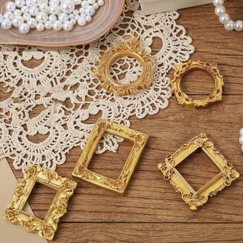 10 PCS Mini Vintage Resin Picture Frames, Small Gold Antique Frames for DIY Jewelry, Christmas Party Home Decor Wall Hanging