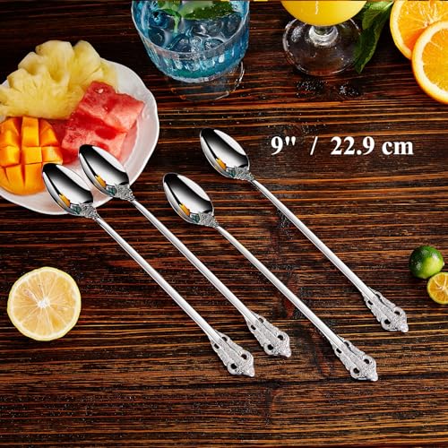 KEAWELL Luxurious 4-Piece 9-Inch Iced Tea Spoon Set (Silver) - color: Silver