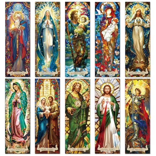 Wxiben 20 Pcs Stained Glass Catholic Transparent Bookmarks PVC Book Mark - style: Stained Glass Catholic