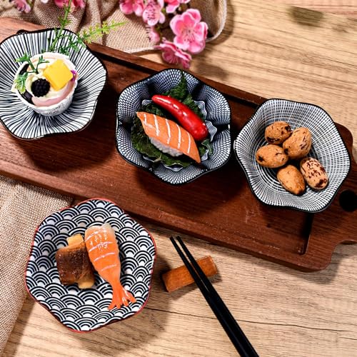 Porcelain Soy Sauce Dish Set of 4, 4.1'' Black Ceramic Small Dipping Bowls