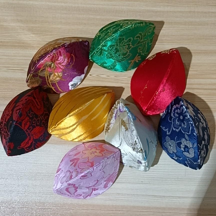 10-Pack Handmade Shell-Shaped Small Jewelry Boxes - Chinese Silk Brocade Ring & Earring Storage for Women, Wedding Favors (mixed color pattern) - color: mixed color pattern (10 pcs)