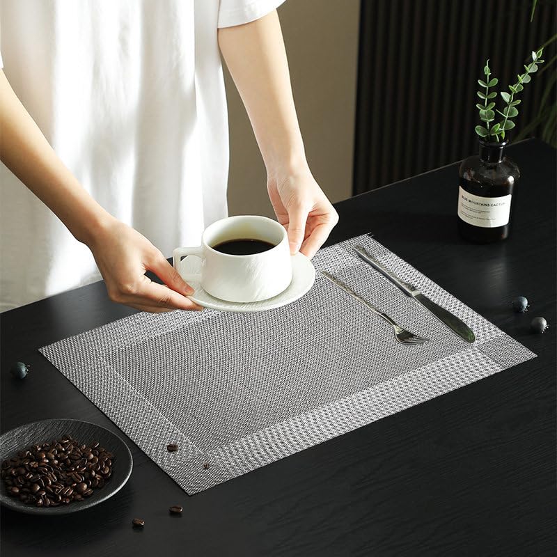 Vinyl Placemats Heat-Resistant Table Mats Washable Easy Clean Plastic Placemats for Dining Table Set of 8 (Gray) - color: 01: Gray, size: 8 Placemats