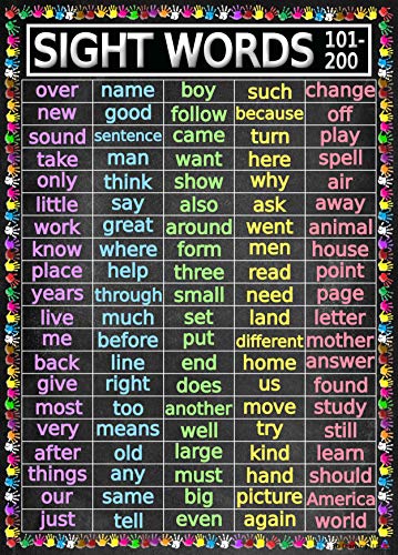 Advanced Sight Words Poster 101-200 for Second Grade - Laminated 14x19.5 - Educational Charts, Classroom Posters and Decorations, Back to School Supplies, Learning Poster for 1st and 2nd Grade
