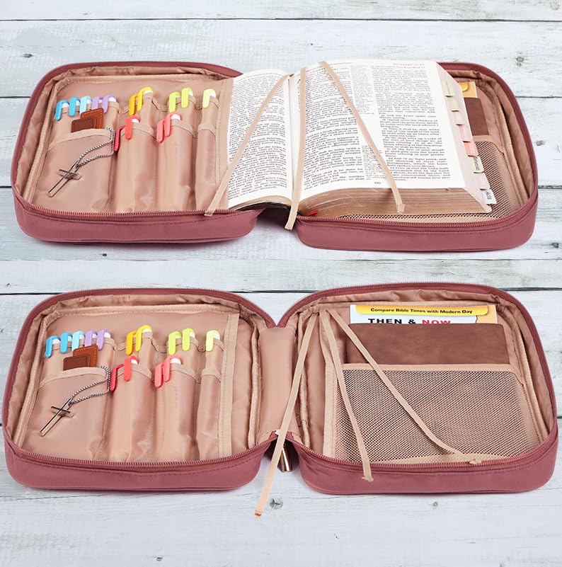 FINDCOZY Bible Cover for Women, Medium Carrying Case for Regular Bible - color: Rosewood Pink, size: Medium