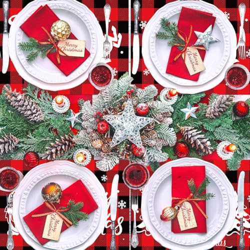 Christmas Placemats Set of 6 Red and Black Plastic Table Mat 17×13×0.04in - style: Christmas Red and Black Plaid