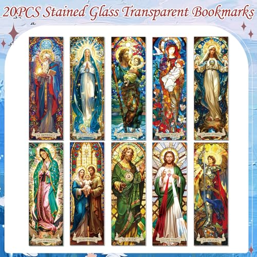 Wxiben 20 Pcs Stained Glass Catholic Transparent Bookmarks PVC Book Mark - style: Stained Glass Catholic