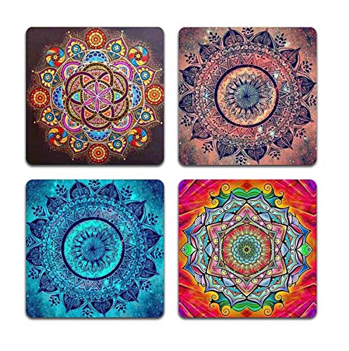 Mandala Pattern Square Coaster Set - Made of Recycled Rubber - Set of 4 - color: Mandala Pattern