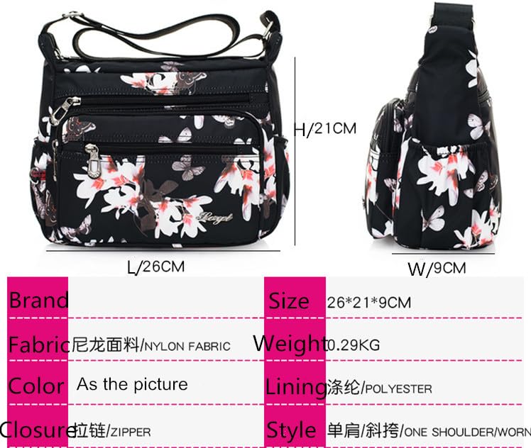Crossbody Bags for Women Multi Pocket Shoulder Bag Waterproof Nylon Messenger Purses and Handbags - color: Magnolia