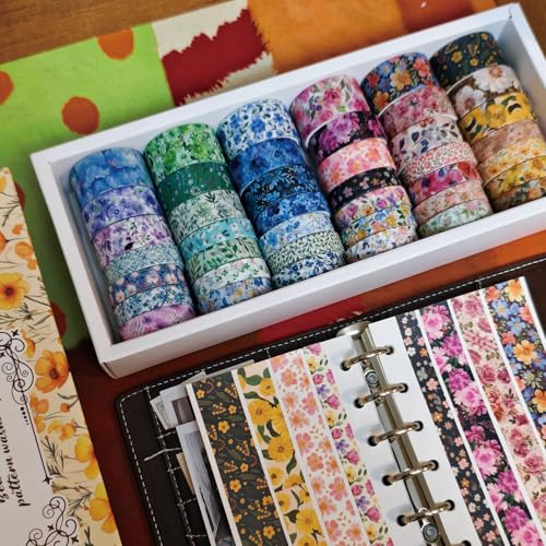 Bomichi 42-Roll Floral Thin Washi Tape Sticker Set 3 Meters per Roll - color: Yellow floral print