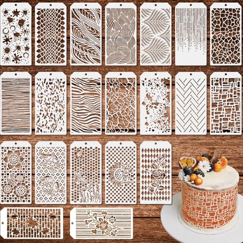 Texture Stencils for Painting, 21 Pcs 9.4 * 4.7" for Cake Decor Wood Signs - color: Texture 7.4*4.7" 21PCS