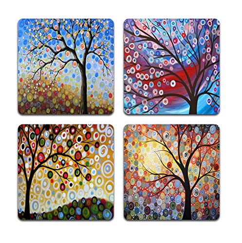 Color Tree of Life Square Coaster Set - Made of Recycled Rubber - Set of 4 - color: Color Tree of Life
